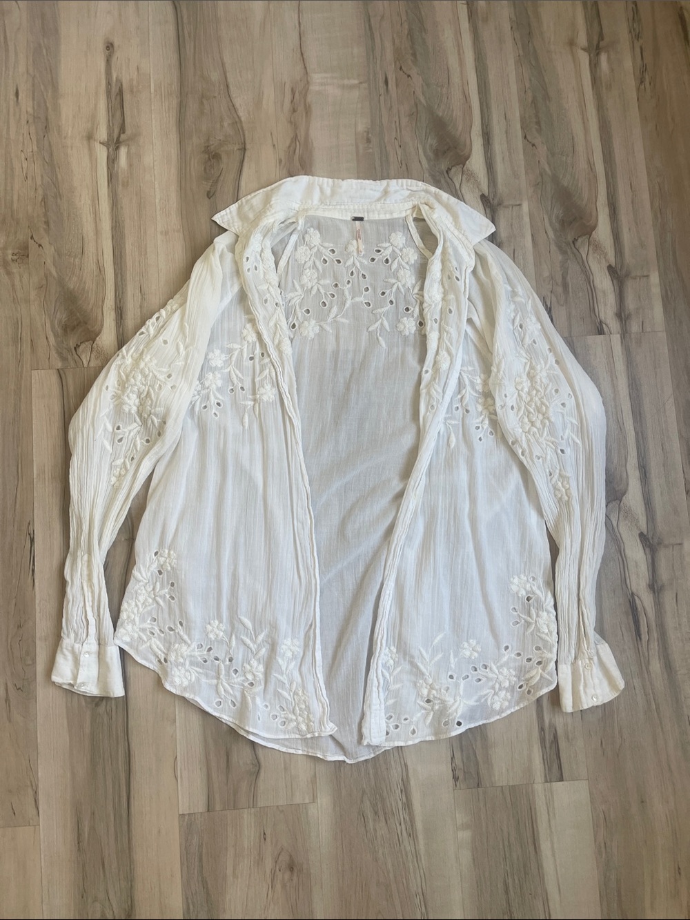 Free People White Embroidered Button-Down Top